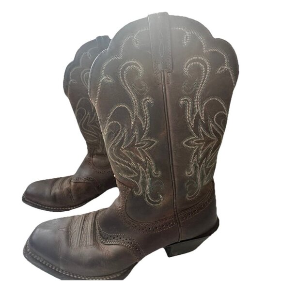 Ariat Legend Women's Brown Turquoise Square Toe Boots, Size 8 - Picture 1 of 10